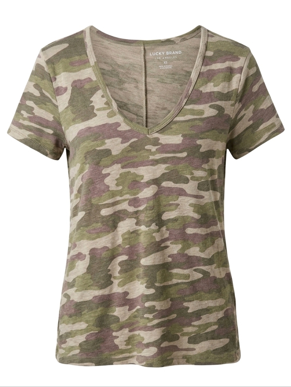 Lucky Brand Camo Shirt Women's Olive and Taupe Camo V-Neck Tee XS